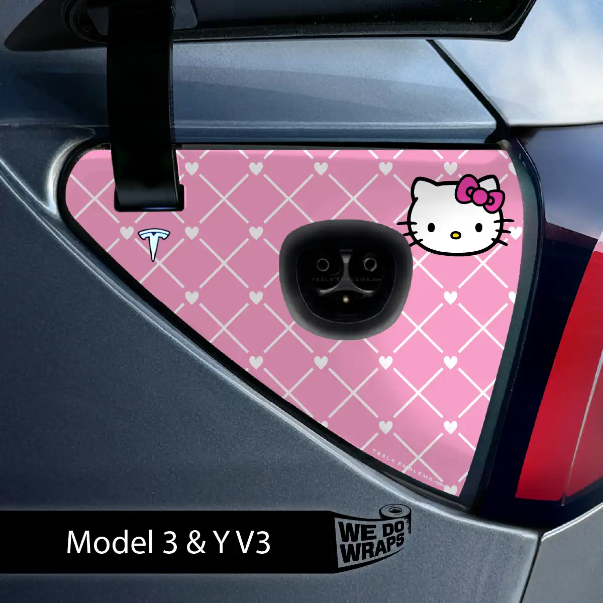 Hello Kitty Tesla Charge Port Wrap | Model Y - Tesla Emblems