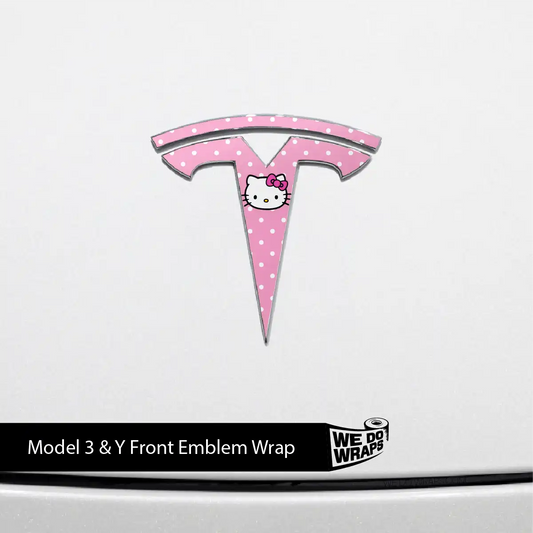 Hello Kitty Tesla Emblem Decals (Front + Back) | Model Y - Tesla Emblems