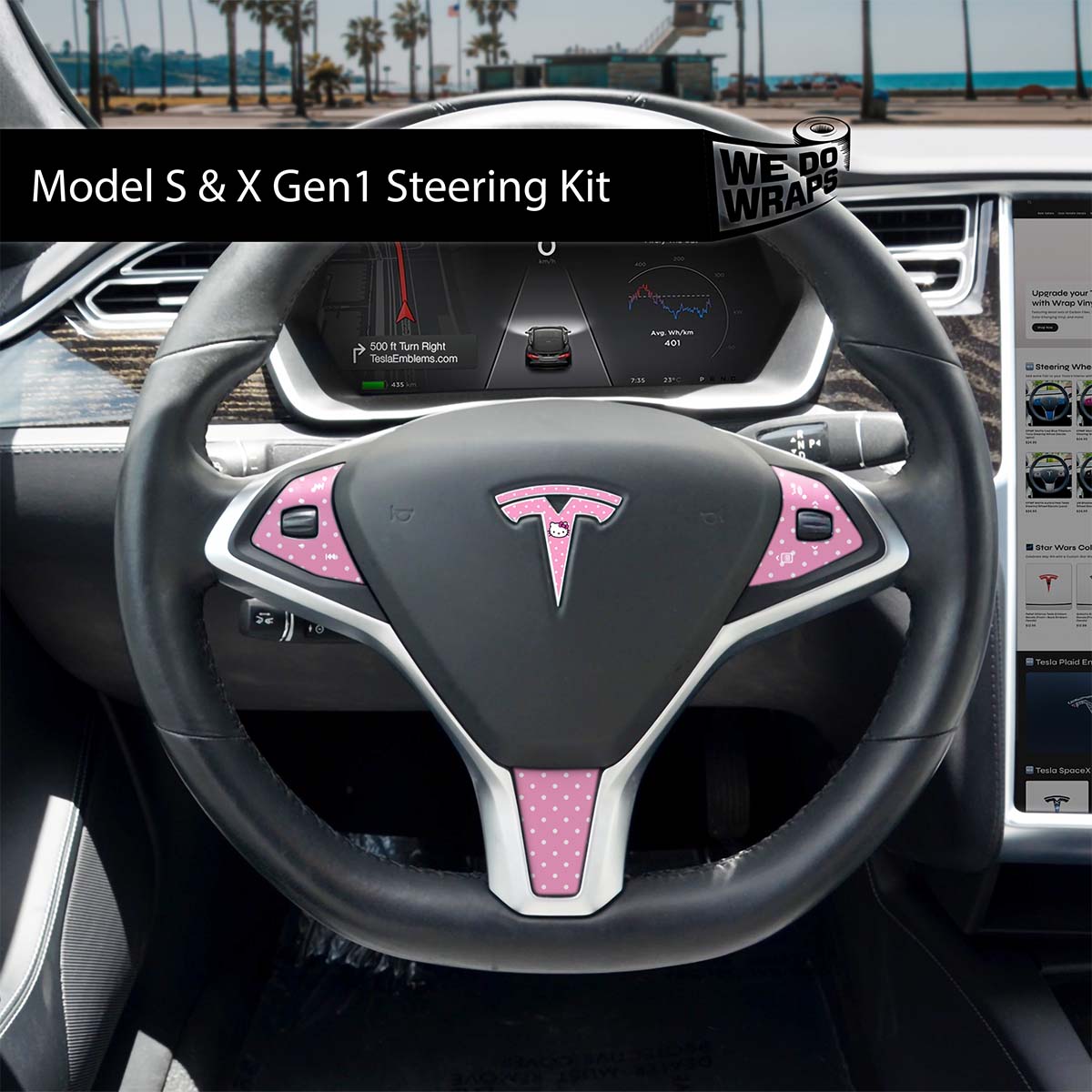 Sweet Kitty Tesla Steering Wheel Wrap | Model X - Tesla Emblems