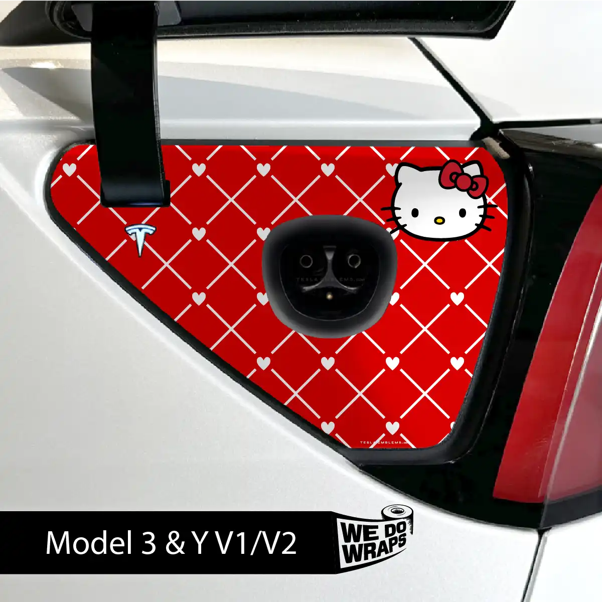 Hello Kitty Tesla Charge Port Wrap | Model Y - Tesla Emblems