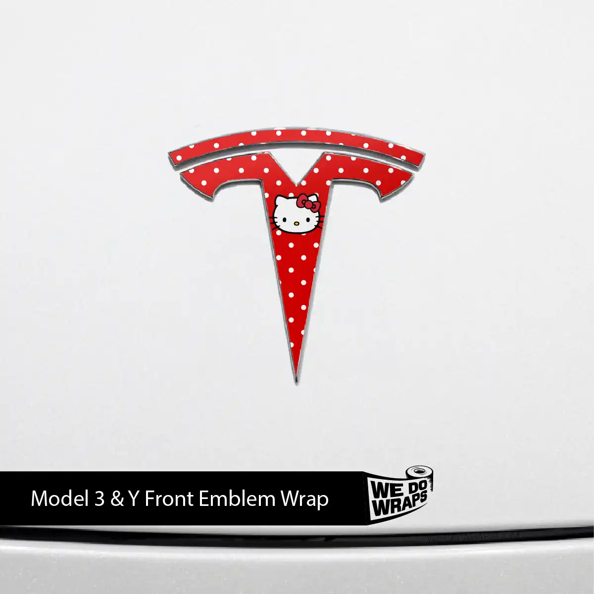 Hello Kitty Tesla Emblem Decals (Front + Back) | Model Y - Tesla Emblems