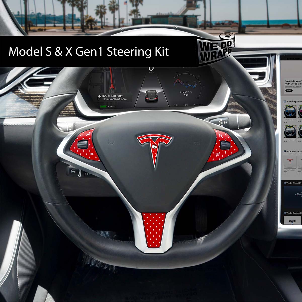 Sweet Kitty Tesla Steering Wheel Wrap | Model X - Tesla Emblems