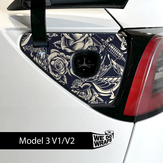 Ink & Elegance Art Tesla Charge Port Wrap | Model 3 - Tesla Emblems