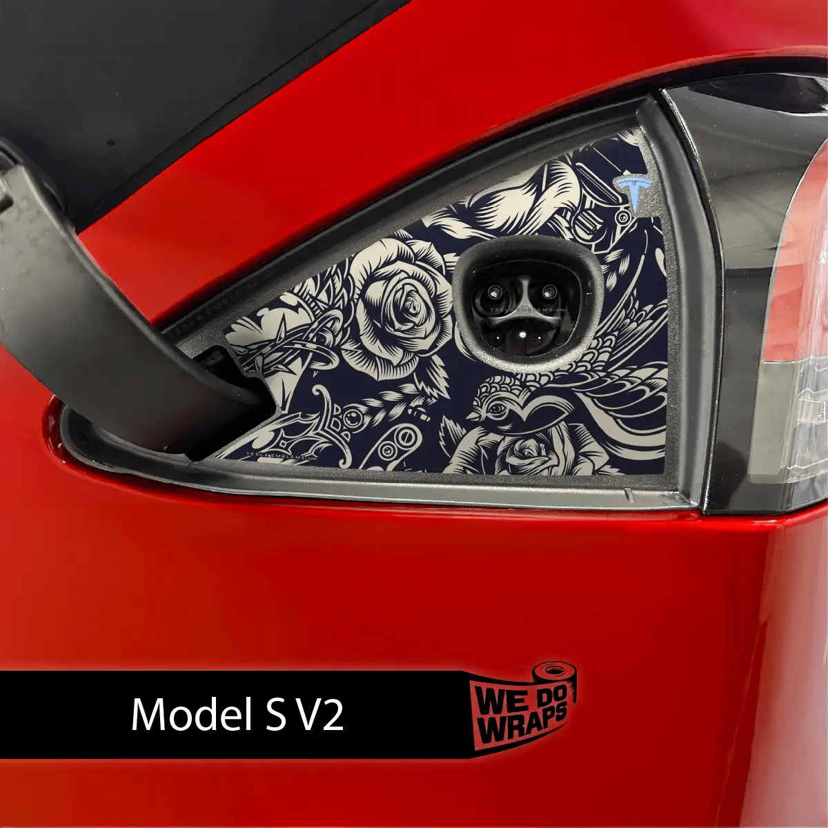 Ink & Elegance Art Tesla Charge Port Wrap | Model S - Tesla Emblems