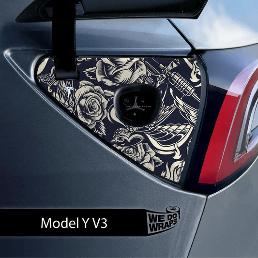 Ink & Elegance Art Tesla Charge Port Wrap | Model Y - Tesla Emblems