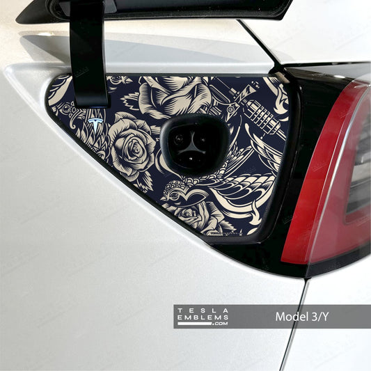 Ink & Elegance Art Tesla Charge Port Wrap - Tesla Emblems