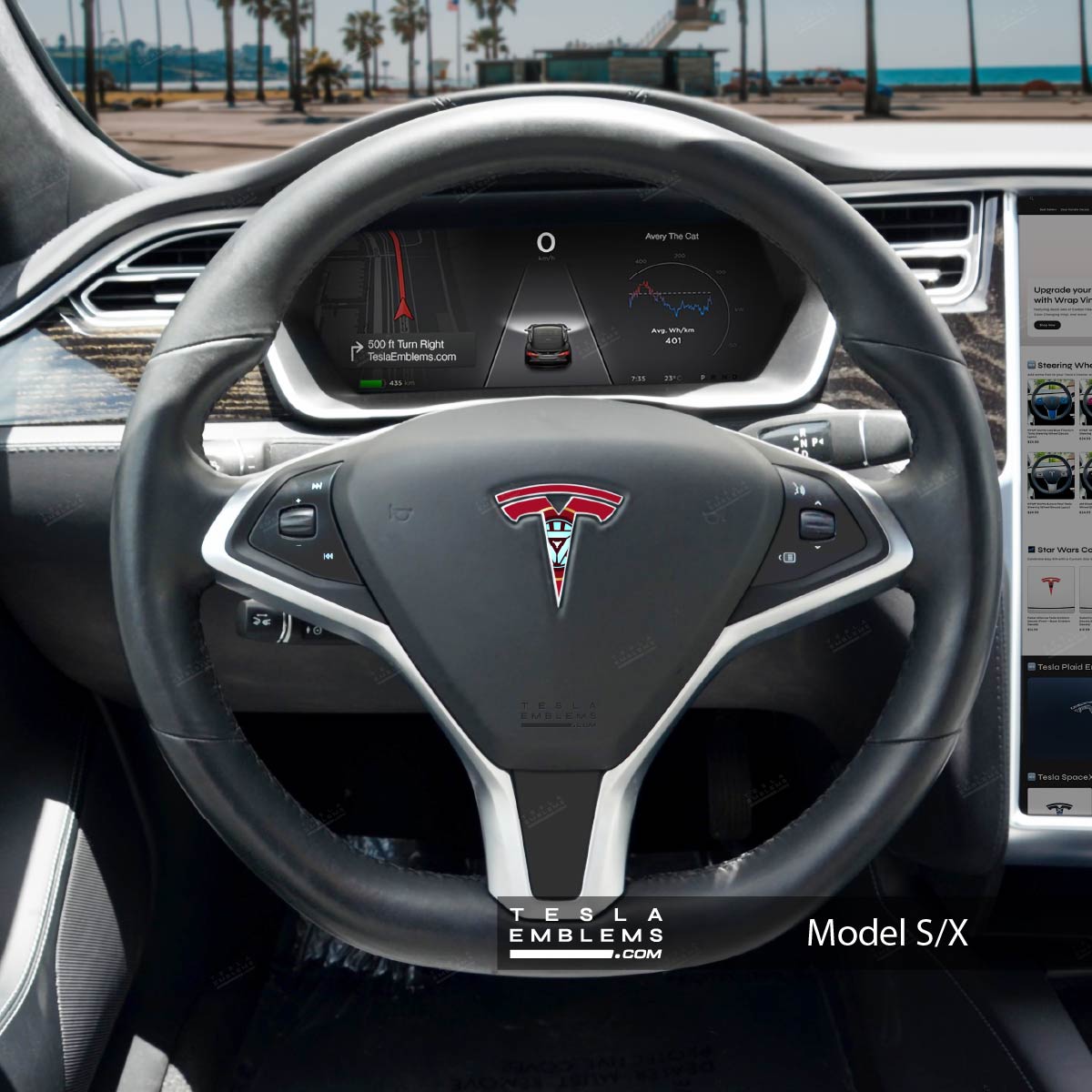 Iron Man Tesla Steering Wheel Emblem Decal - Tesla Emblems