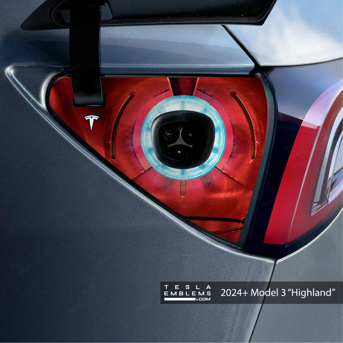 Ironman Arc Reactor Charge Port Wrap - Tesla Emblems