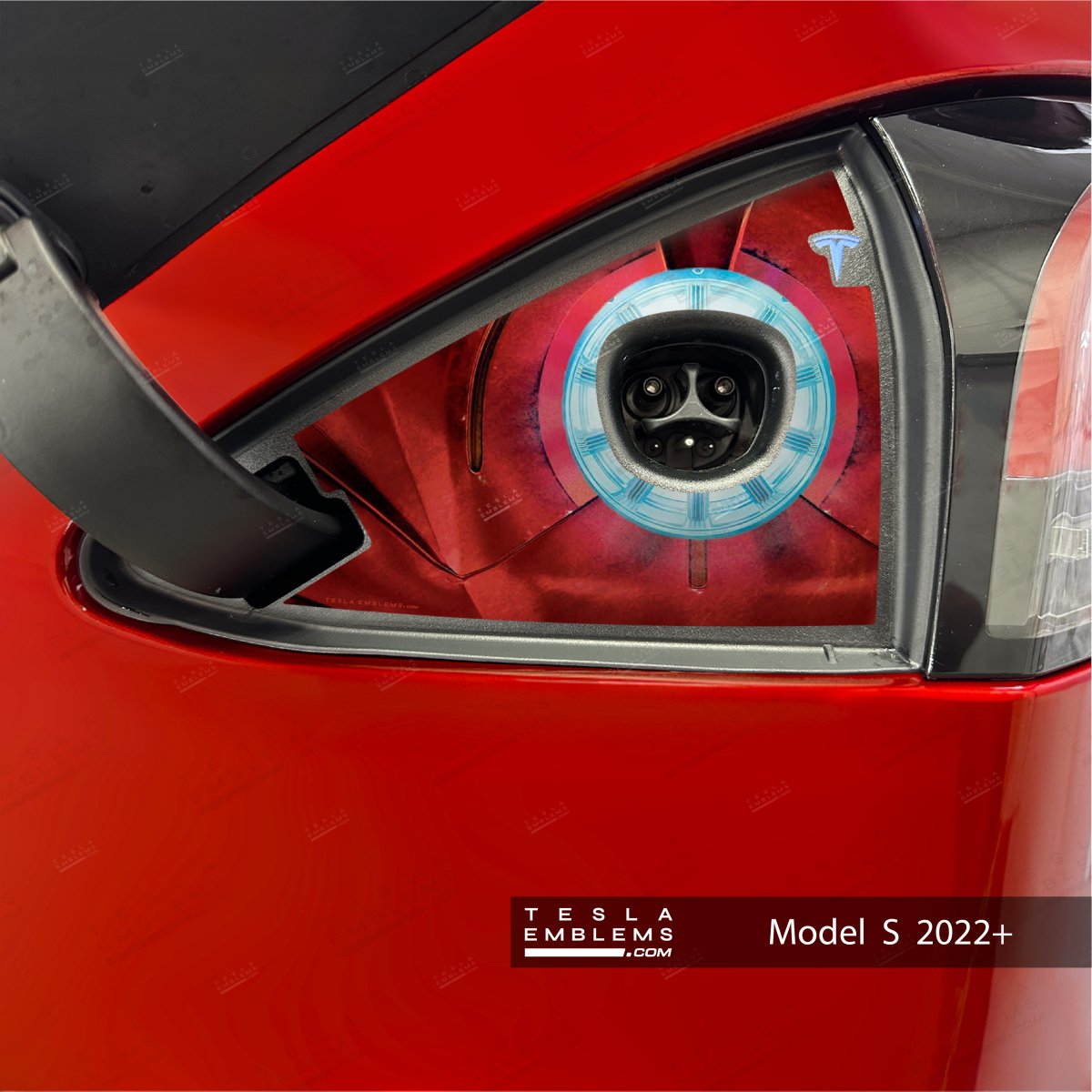 Ironman Arc Reactor Charge Port Wrap - Tesla Emblems