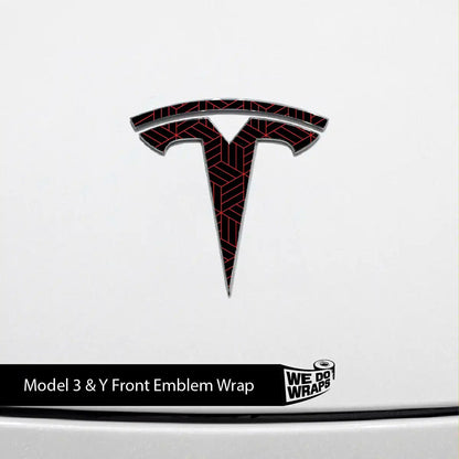 Isometric 3D Pattern Tesla Emblem Decals (Front + Back) | Model Y - Tesla Emblems