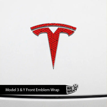 Isometric 3D Pattern Tesla Emblem Decals (Front + Back) | Model Y - Tesla Emblems