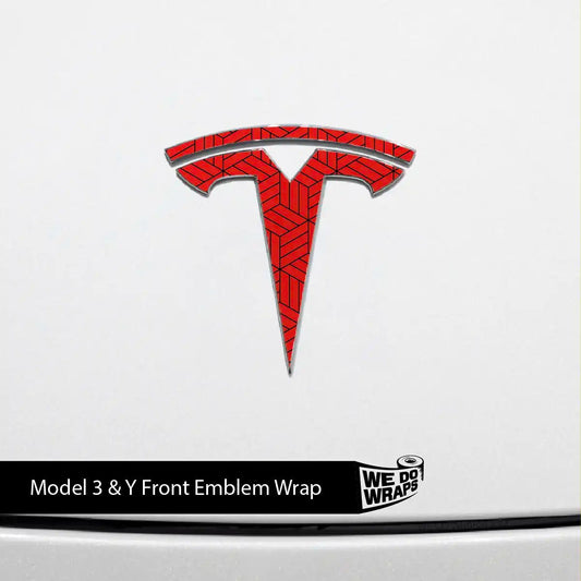 Isometric 3D Pattern Tesla Emblem Decals (Front + Back) | Model Y - Tesla Emblems