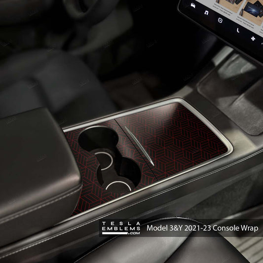 Isometric 3D Pattern Tesla Center Console Wrap Kit | 2021-2023 Model 3 & Y - Tesla Emblems