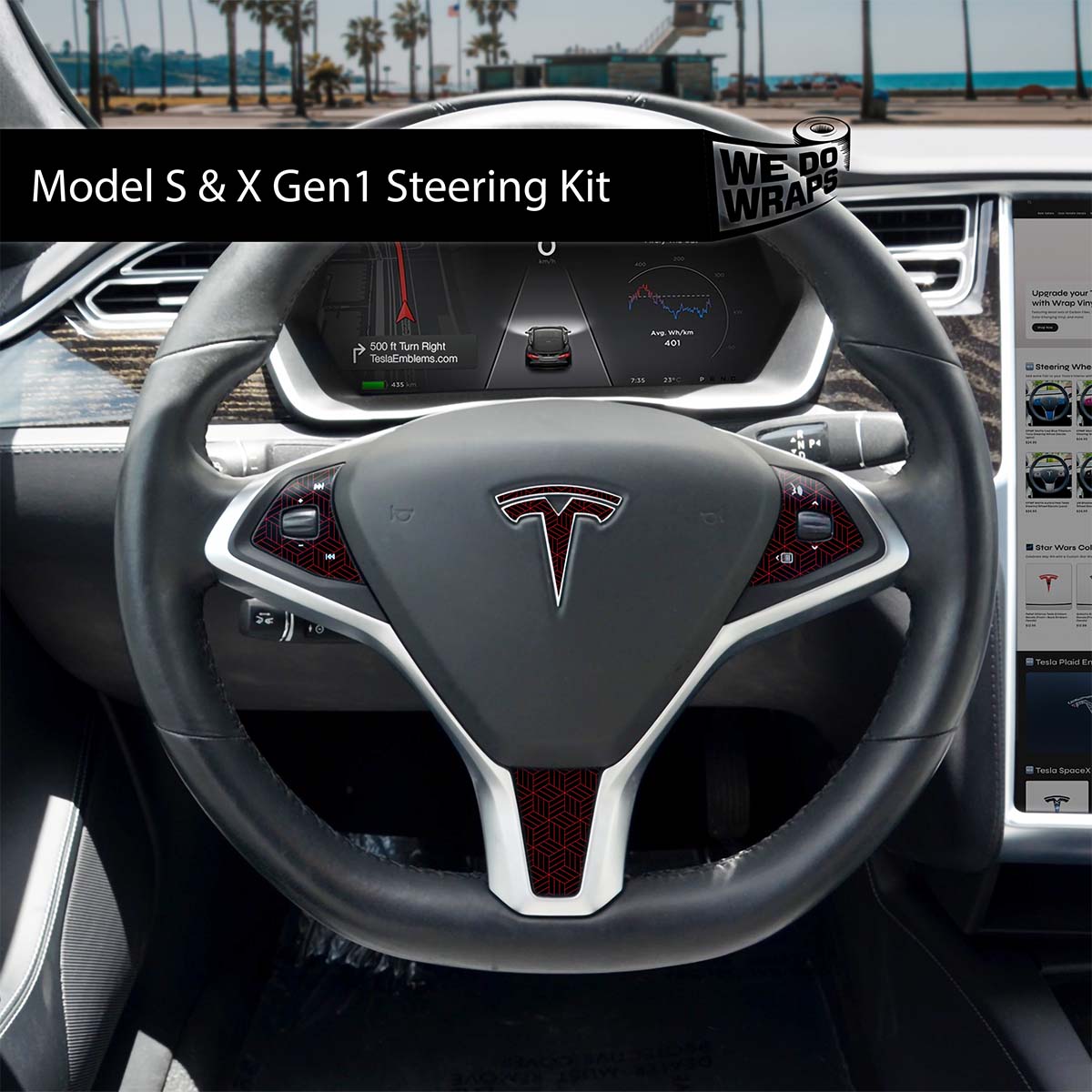 Isometric 3D Pattern Tesla Steering Wheel Emblem Decal | Model S - Tesla Emblems