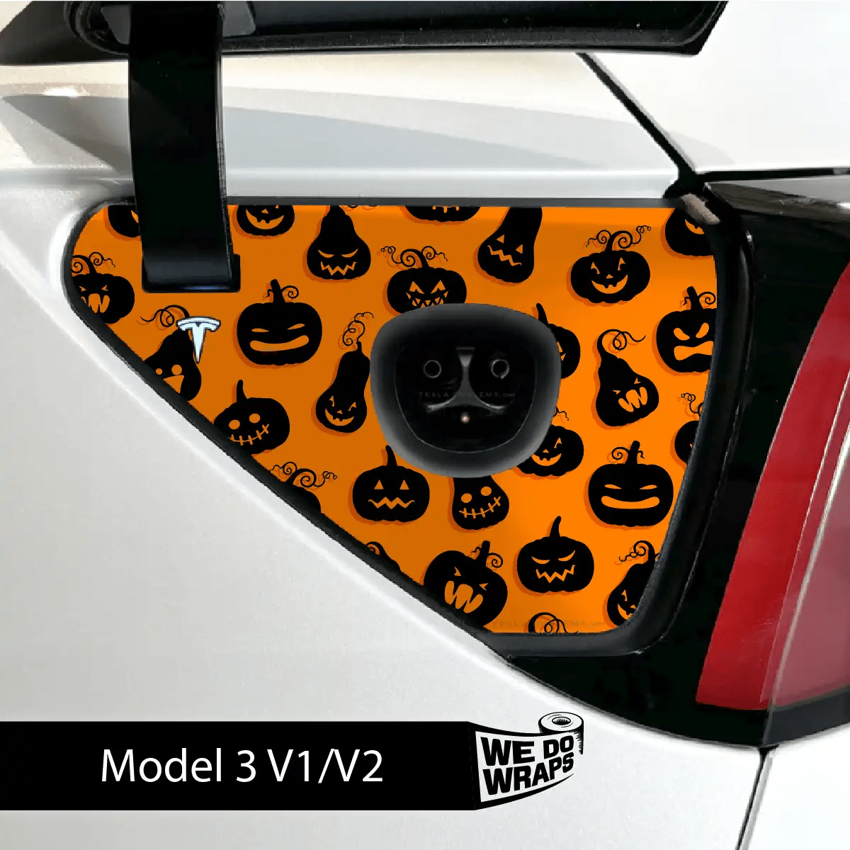 Jack - O' - Lantern Tesla Charge Port Wrap | Model 3 - Tesla Emblems