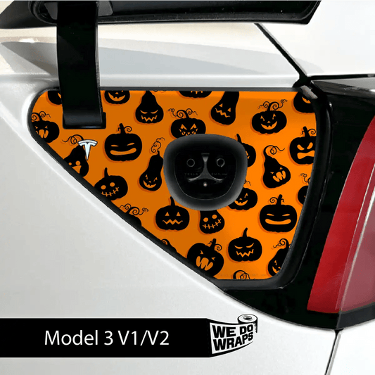 Jack - O' - Lantern Tesla Charge Port Wrap | Model 3 - Tesla Emblems