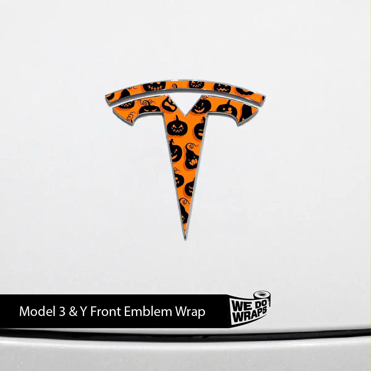 Jack - O' - Lantern Tesla Emblem Decals (Front + Back Emblem Decals) - Tesla Emblems