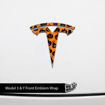 Jack - O' - Lantern Tesla Emblem Decals (Front + Back Emblem Decals) - Tesla Emblems