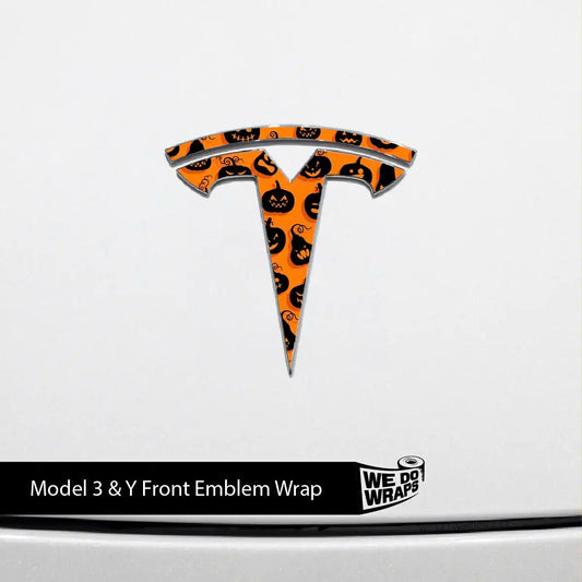Jack - O' - Lantern Tesla Emblem Decals (Front + Back Emblem Decals) - Tesla Emblems