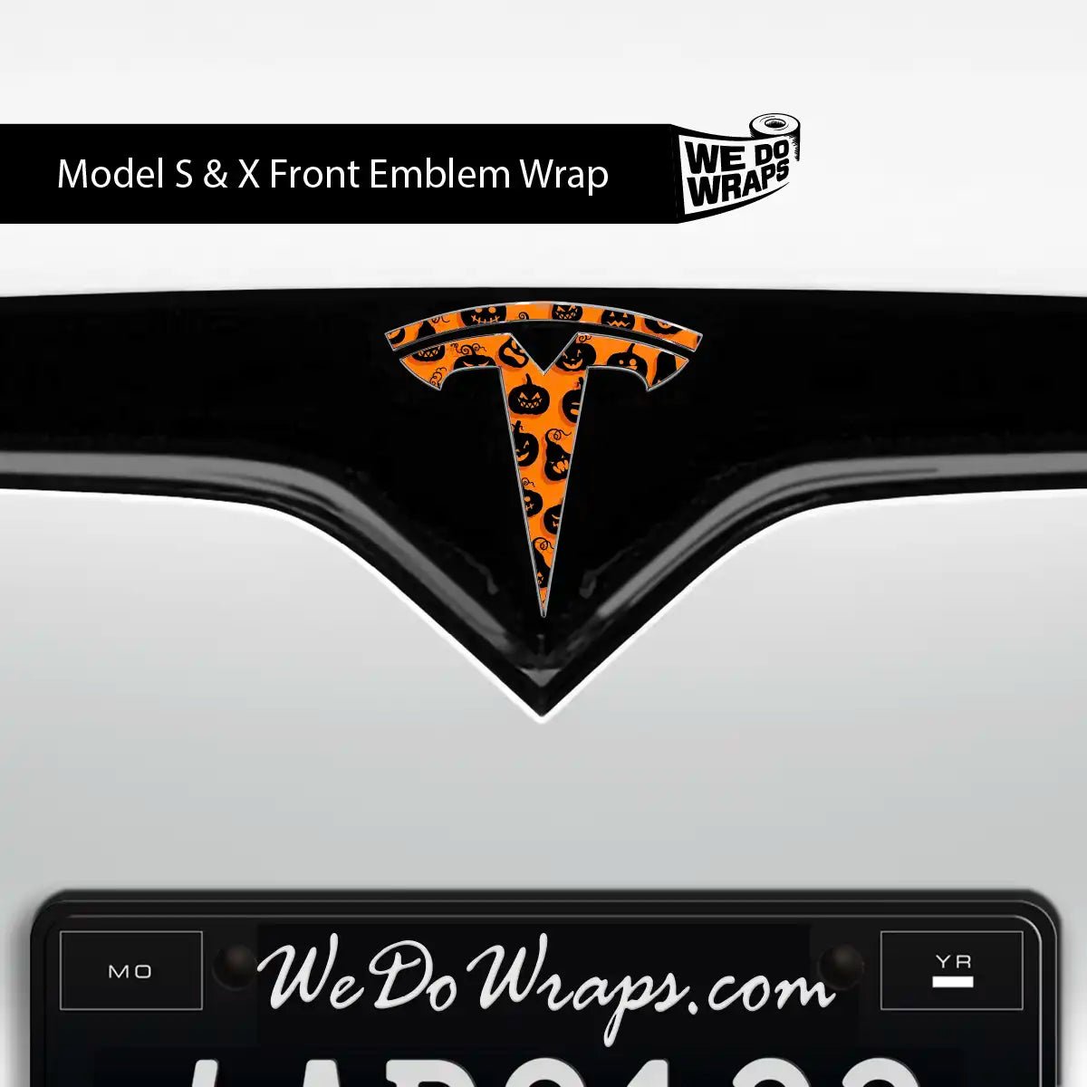 Jack - O' - Lantern Tesla Emblem Decals (Front + Back Emblem Decals) - Tesla Emblems