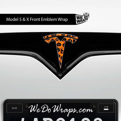 Jack - O' - Lantern Tesla Emblem Decals (Front + Back Emblem Decals) - Tesla Emblems