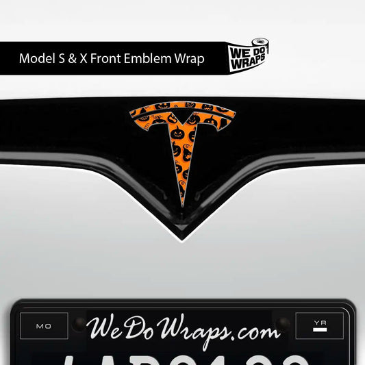 Jack - O' - Lantern Tesla Emblem Decals (Front + Back Emblem Decals) - Tesla Emblems