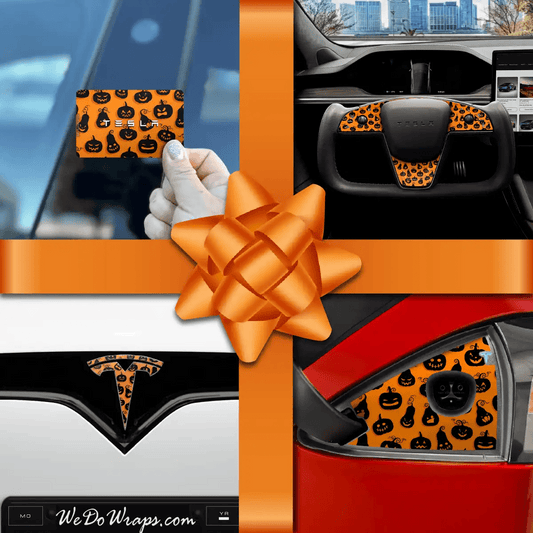 Holiday Bundle Jack - O' - Lantern Tesla Wrap Kit | Model S - Tesla Emblems