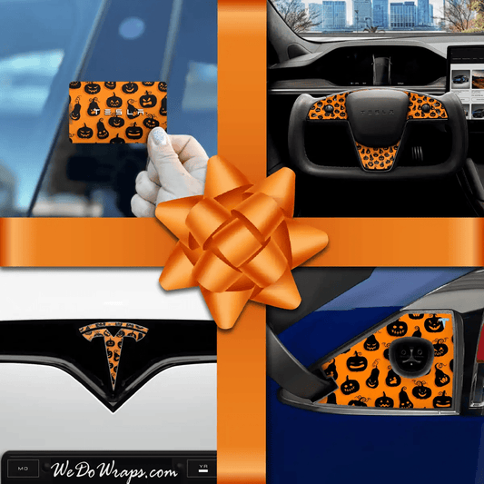 Holiday Bundle Jack - O' - Lantern Tesla Wrap Kit | Model X - Tesla Emblems