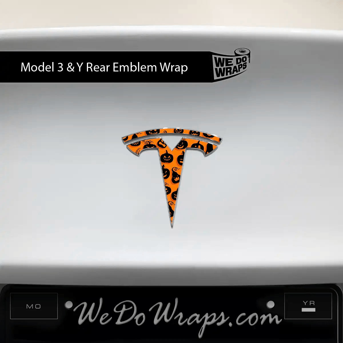 Jack - O' - Lantern Tesla Emblem Decals (Front + Back Emblem Decals) - Tesla Emblems