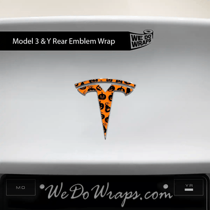 Jack - O' - Lantern Tesla Emblem Decals (Front + Back Emblem Decals) - Tesla Emblems