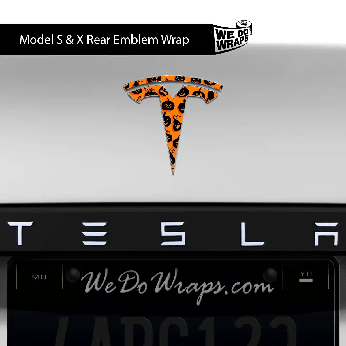 Jack - O' - Lantern Tesla Emblem Decals (Front + Back Emblem Decals) - Tesla Emblems