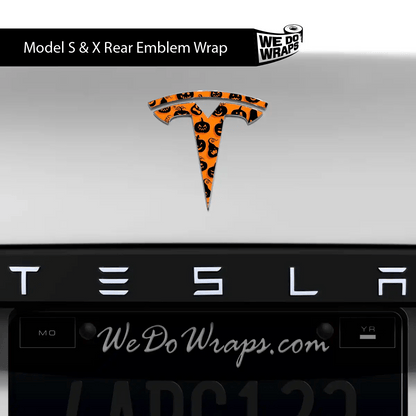 Jack - O' - Lantern Tesla Emblem Decals (Front + Back Emblem Decals) - Tesla Emblems