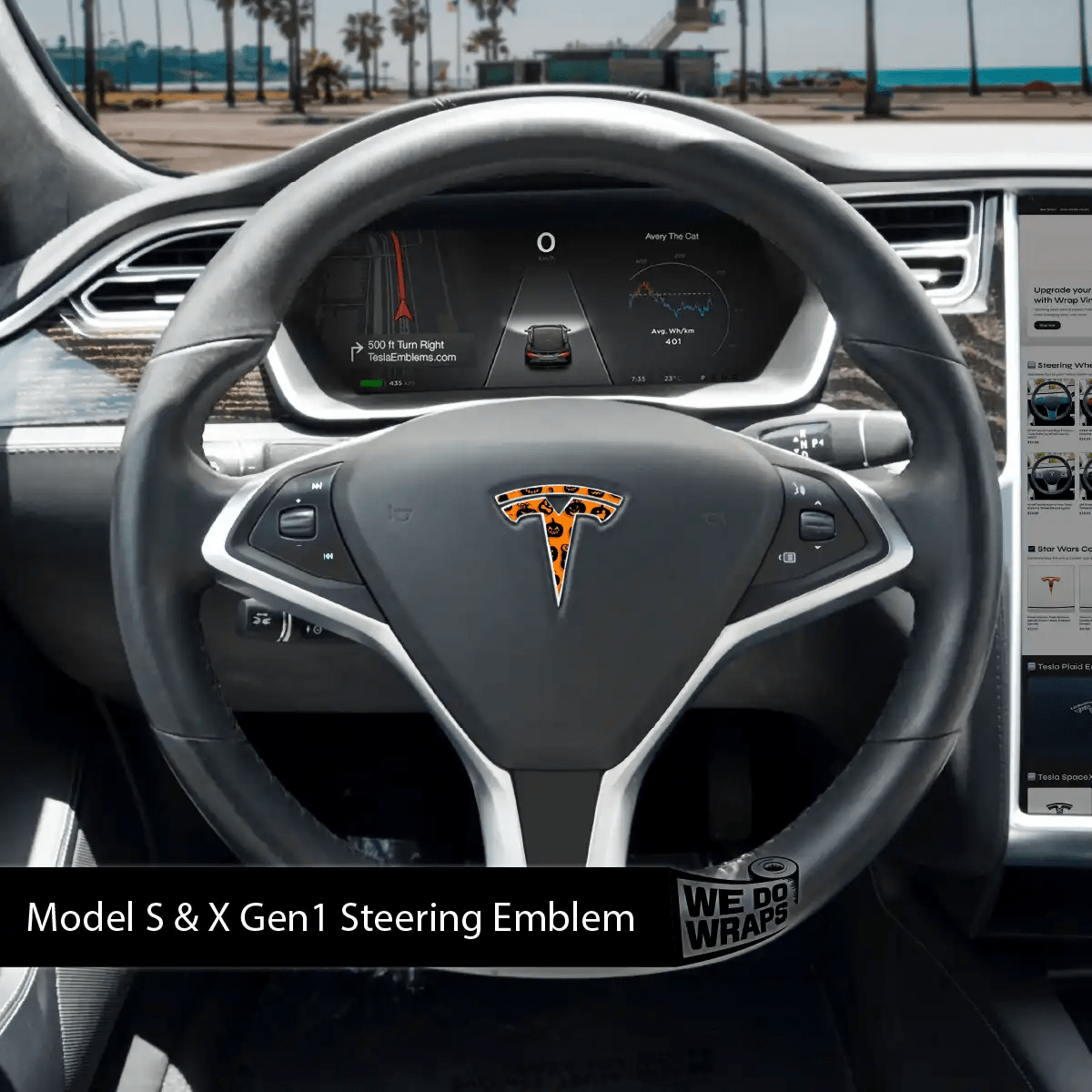 Jack - O' - Lantern Tesla Steering Wheel Emblem Decal - Tesla Emblems