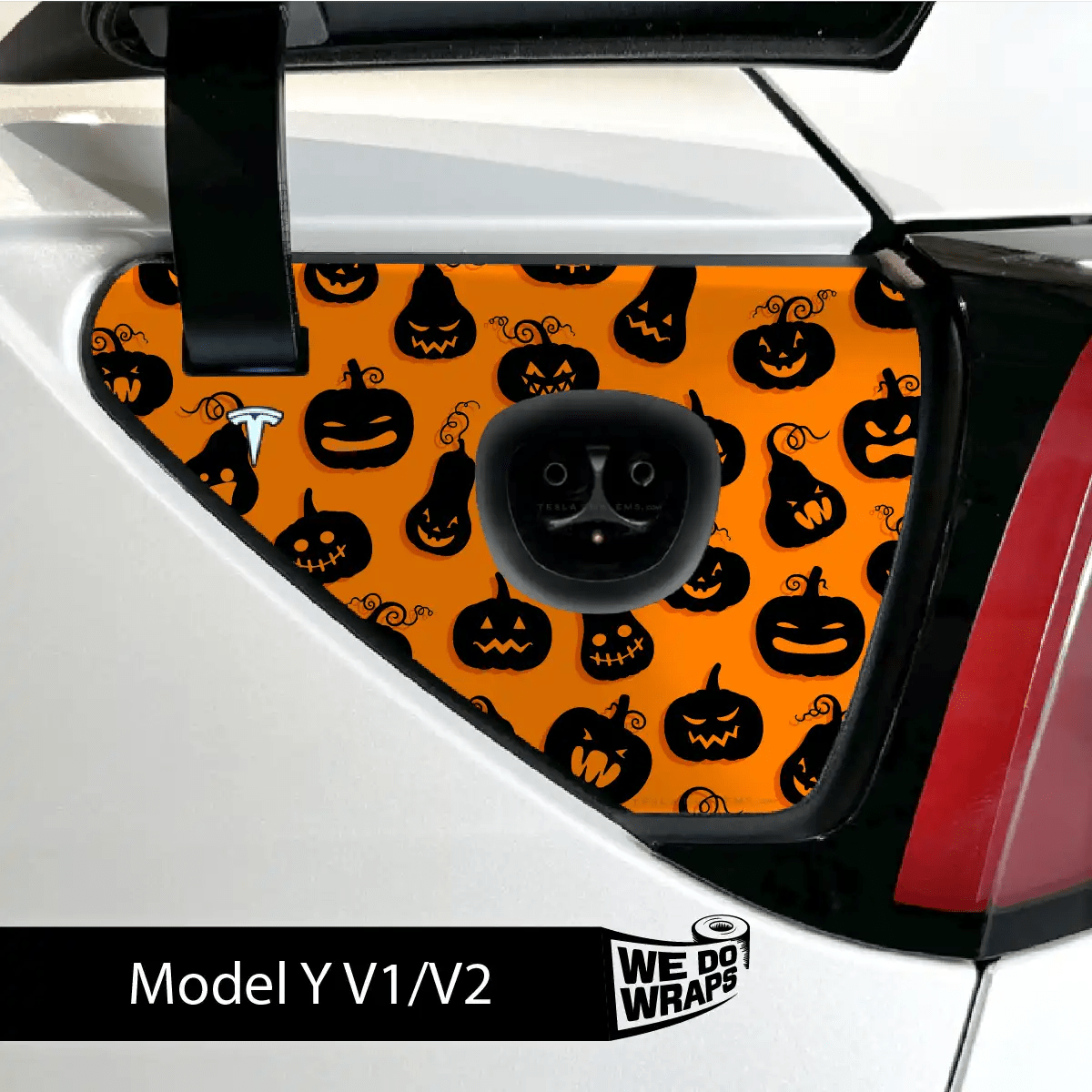 Jack - O' - Lantern Tesla Charge Port Wrap | Model Y - Tesla Emblems
