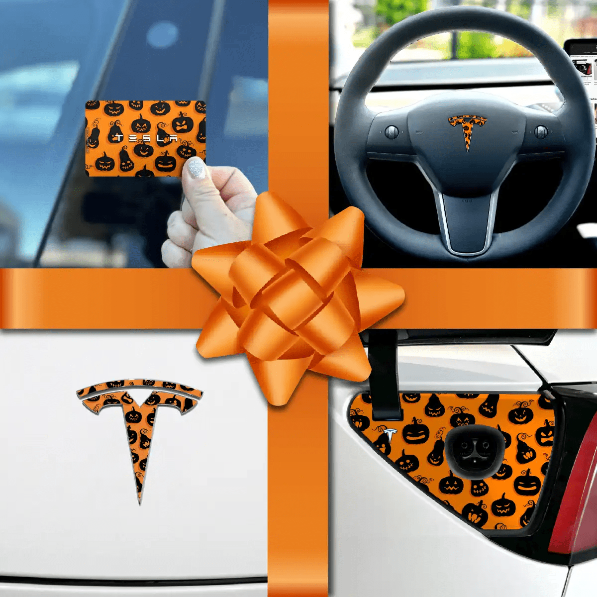 Holiday Bundle Jack - O' - Lantern Tesla Wrap Kit - Tesla Emblems