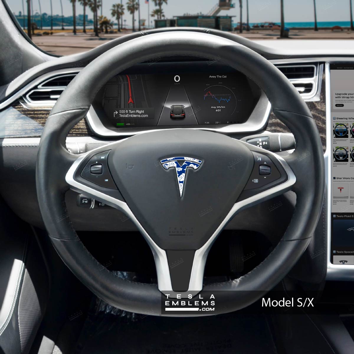 Japanese-Stylized Cloud Tesla Steering Wheel Emblem Decal - Tesla Emblems