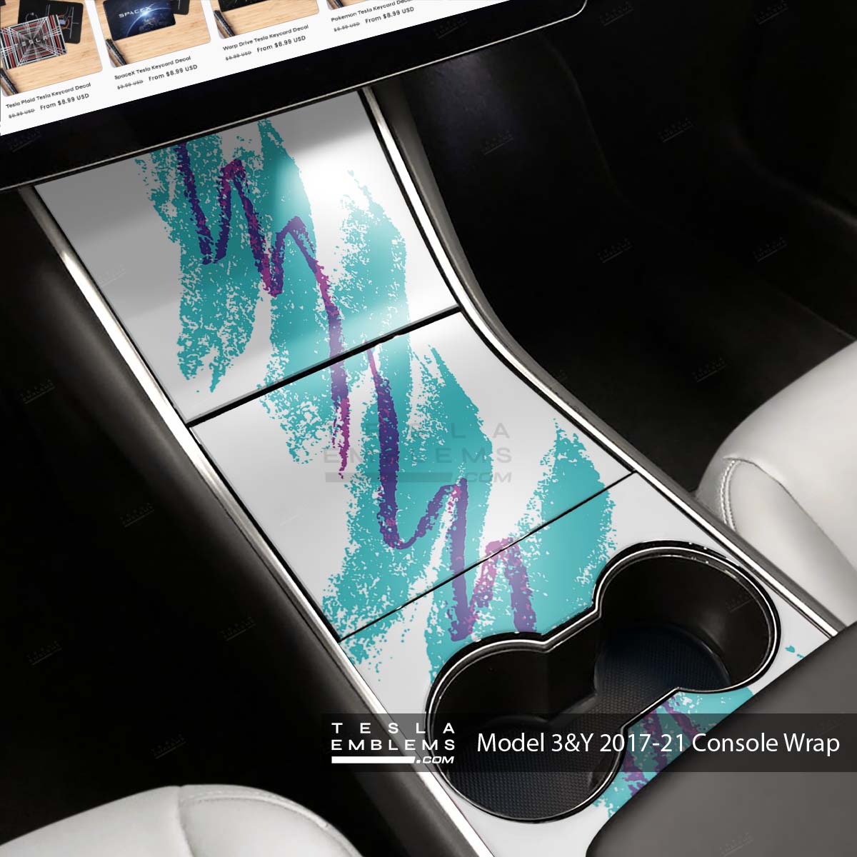 Retro Solo Jazz Cup Tesla Center Console Wrap Kit | 2017-2021 Model 3 & Y - Tesla Emblems