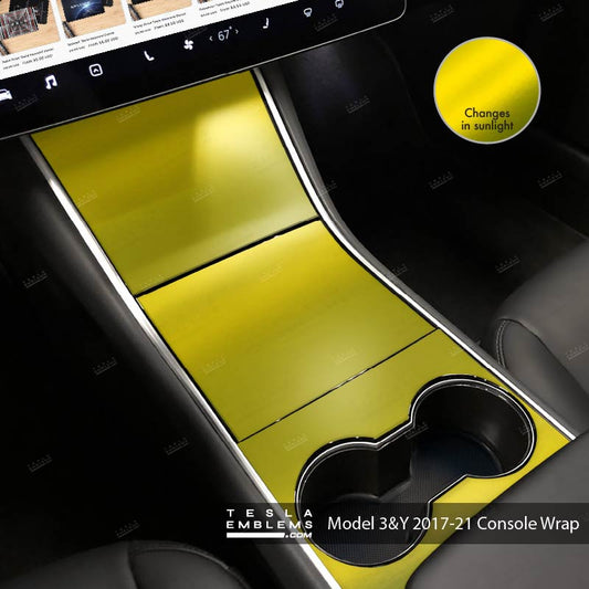 KPMF Matte Iced Yellow Titanium Center Console Wrap Kit | 2017-2021 Model 3 & Y - Tesla Emblems
