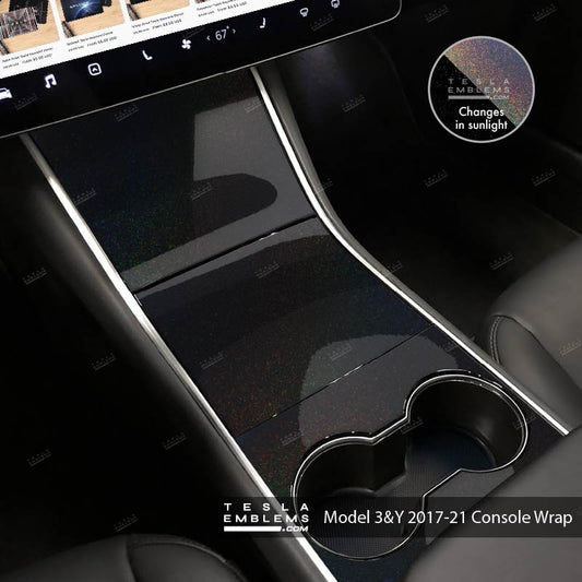 KPMF Gloss Morpheus Black Center Console Wrap Kit | 2017-2021 Model 3 & Y - Tesla Emblems