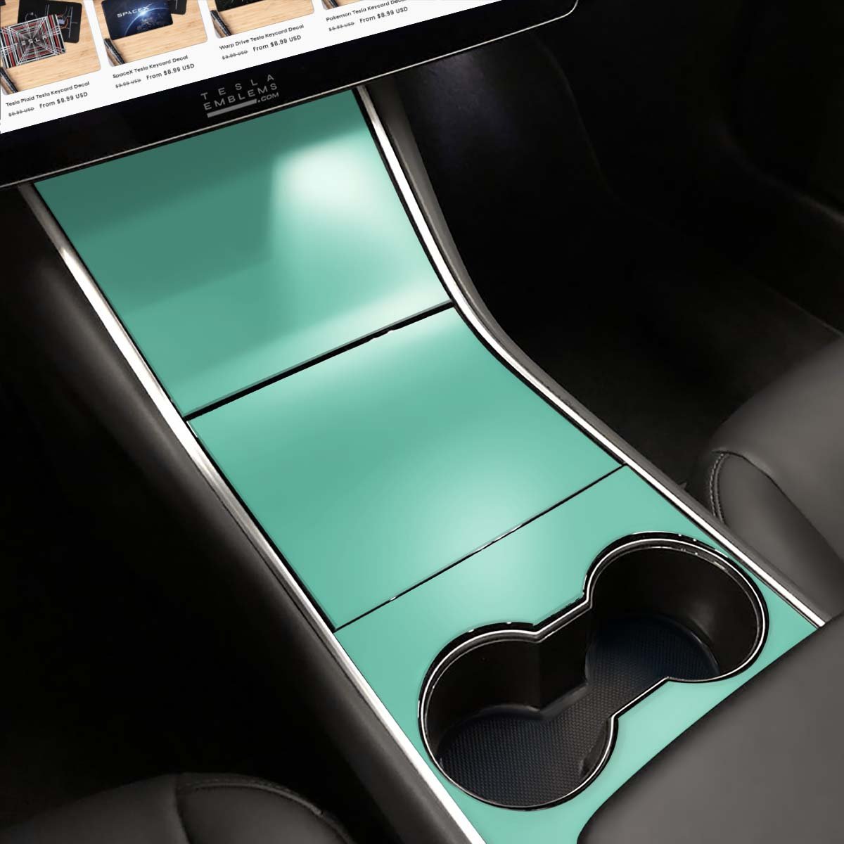 KPMF Satin Spearmint Center Console Wrap Kit | 2017 - 2021 Model 3 & Y - Tesla Emblems