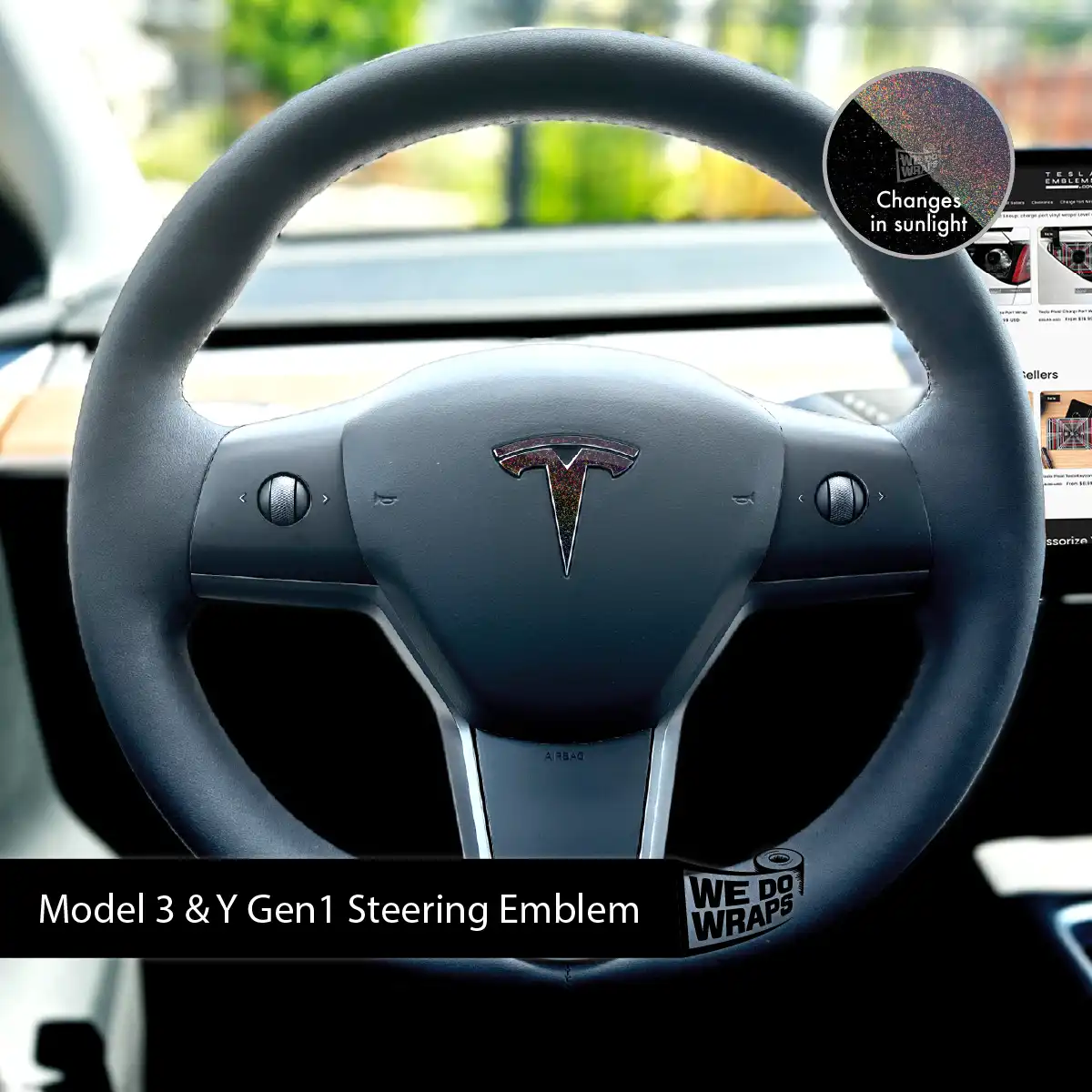KPMF Morpheus Black Tesla Steering Wheel Emblem Decal - Tesla Emblems
