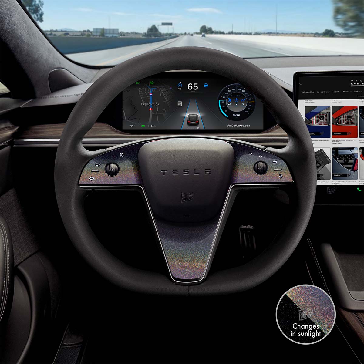 KPMF Morpheus Black Tesla Steering Wheel Trim Decal Kit (3pcs) | MS Feb 2021+ - Tesla Emblems