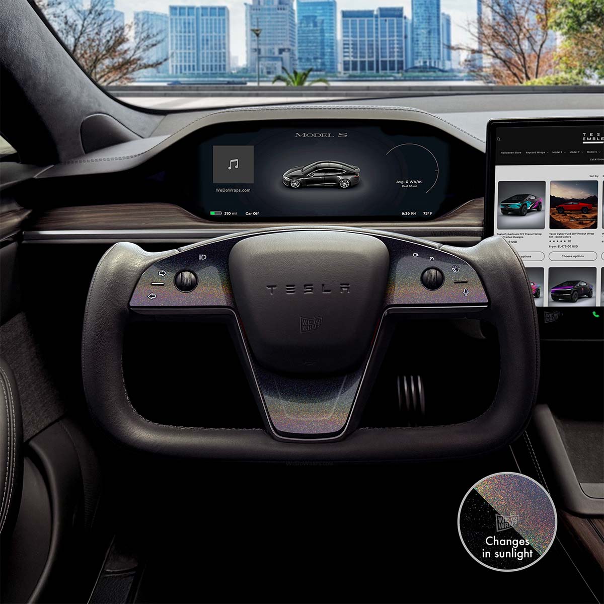 KPMF Morpheus Black Tesla Steering Wheel Trim Decal Kit (3pcs) | MS Feb 2021+ - Tesla Emblems