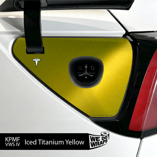 KPMF Iced Titanium Yellow Tesla Charge Port Wrap | Model Y - Tesla Emblems