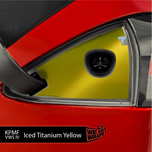 KPMF Iced Titanium Yellow Tesla Charge Port Wrap | Model S - Tesla Emblems