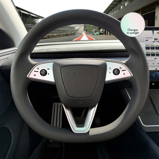 KPMF Matte Aurora Pearl Tesla Steering Wheel Trim Decal Kit | 3 - piece Set | M3 Feb 2024 - 2026 - Tesla Emblems