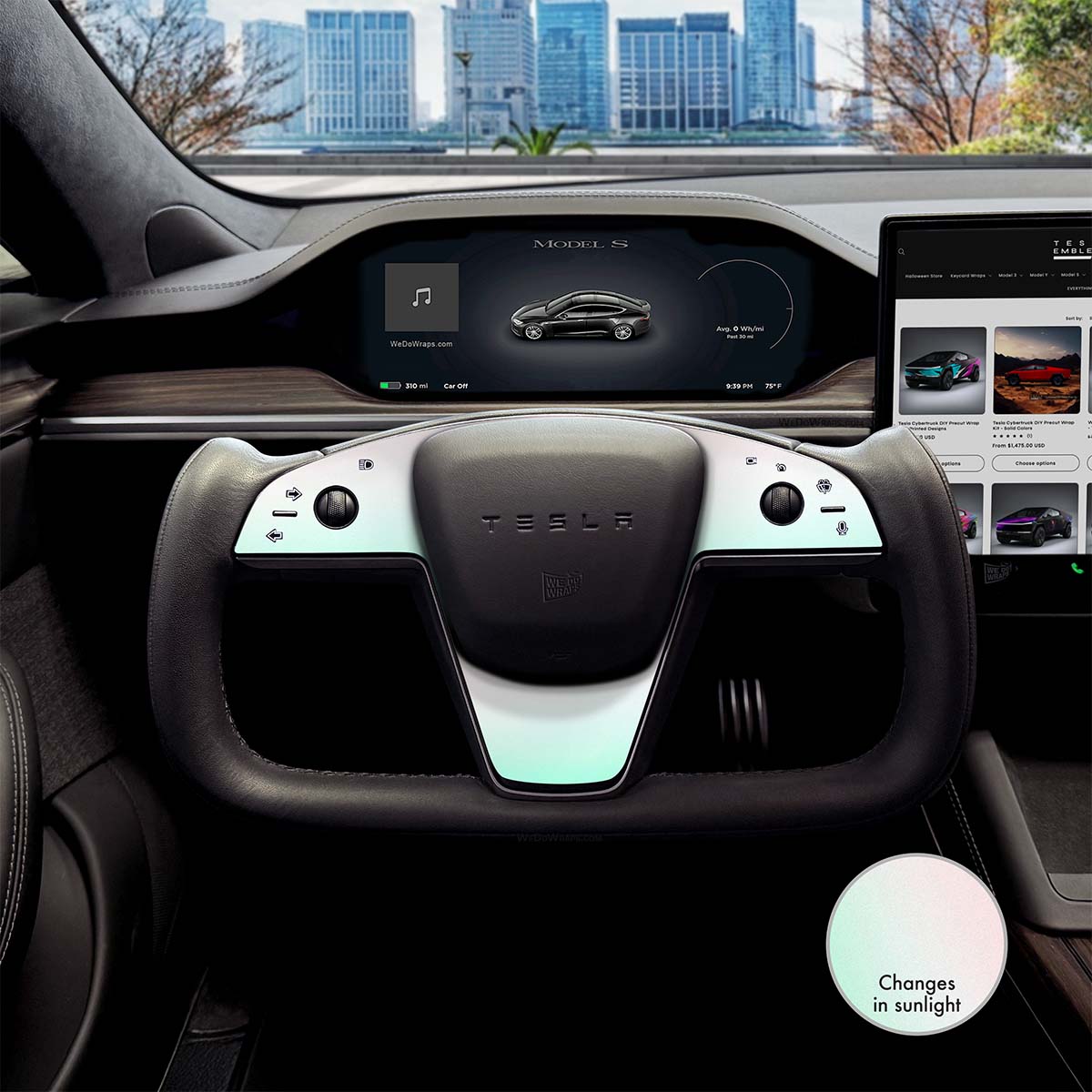 KPMF Matte Aurora Pearl Tesla Steering Wheel Trim Decal Kit (3pcs) | MS Feb 2021+ - Tesla Emblems