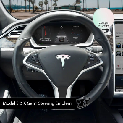 KPMF Matte Aurora Pearl Tesla Steering Wheel Emblem Decal - Tesla Emblems