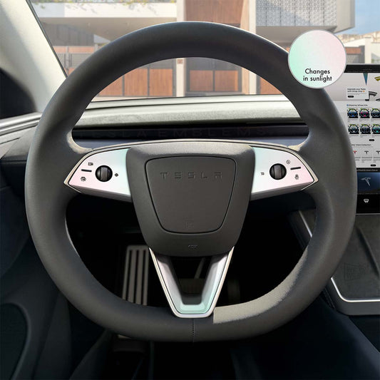 KPMF Matte Aurora Pearl Tesla Steering Wheel Trim Decal Kit (3pcs) | M3 Feb 2024 - '25 "Highland" - Tesla Emblems