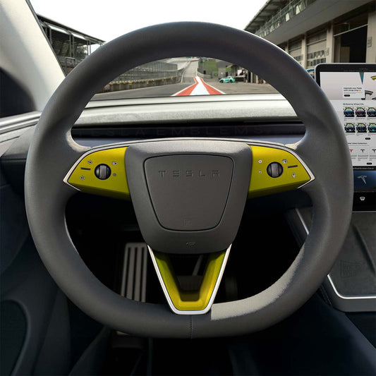 KPMF Matte Iced Yellow Tesla Steering Wheel Trim Decal Kit (3pcs) | M3 Feb 2024 - '25 "Highland" - Tesla Emblems